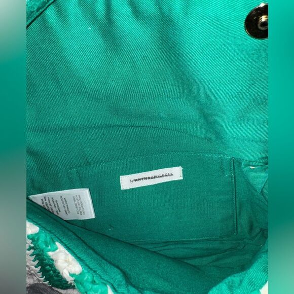 Anthropologie Striped Raffia Shoulder Bag Green Retro Cream Chic NWOT - Picture 3 of 3